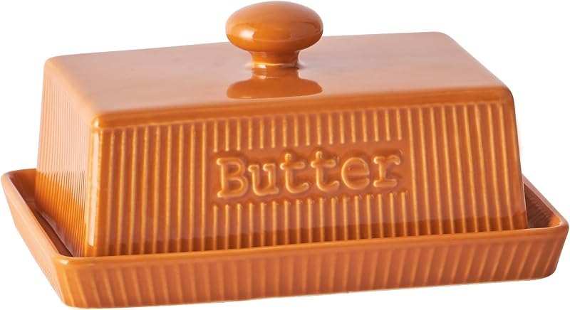 Ceramic Butter Dish with Lid, Large Butter Container for East & West Coast Butter Storage, Porcelain Butter Holder