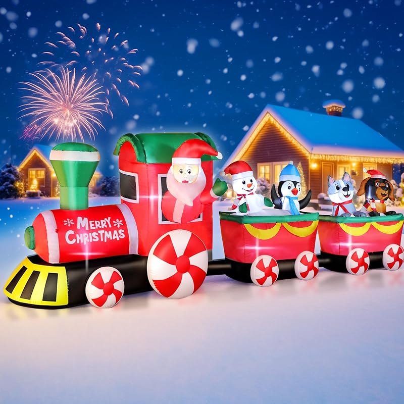 12 FT Christmas Inflatable Train with Santa Claus Holiday Decoration — inflatable santa clause for inflatable santa