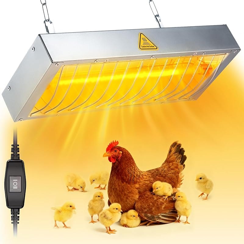 600W Heat Lamp for Chickens, Large Chicken Coop Heater, Adjustable Temp and Height, No Assembly Brooder Heater for