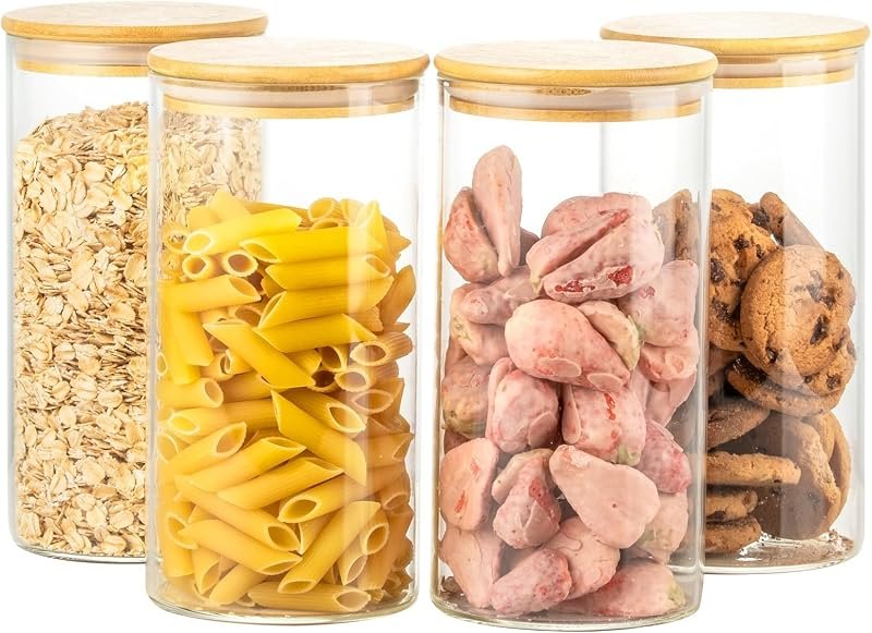 4 Pack 42oz Glass Jars with Bamboo Lids,Glass Storage Containers with Lids,Clear Airtight Food Storage Jar for