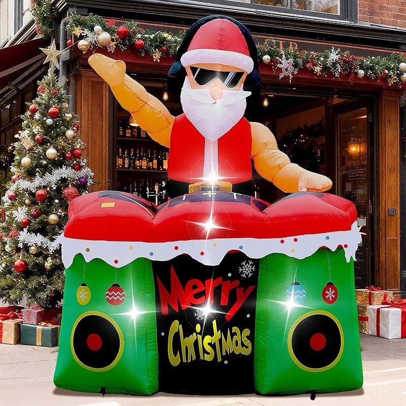 6FT Christmas Inflatable Decorations, Xmas DJ Music Santa Claus with Headphones & Sunglasses Funny Blow Up Yard
