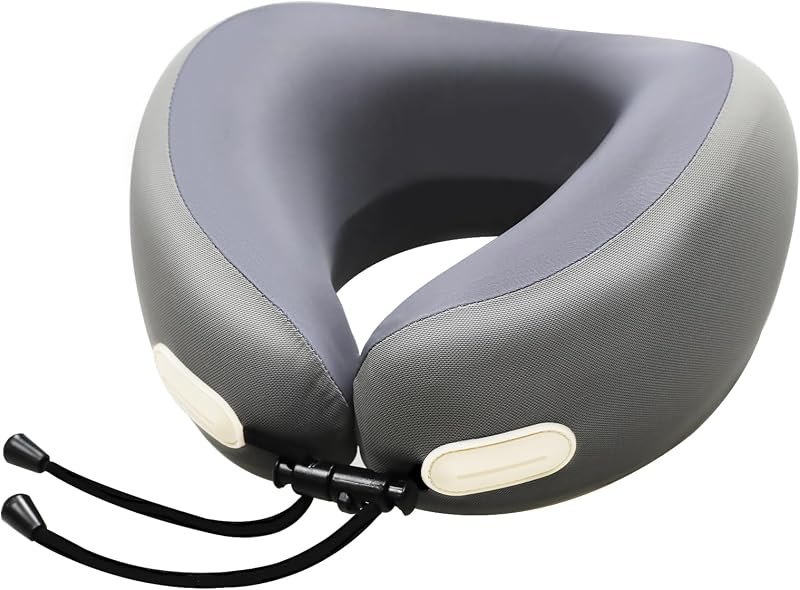 Memory Foam Travel Neck Pillow - 100% Pure Support for Airplane, Office & Car, Portable with Travel Bag, Washable Dark