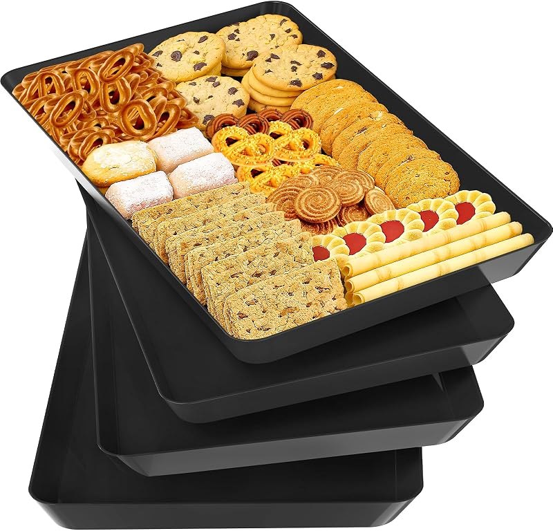 SpaceTrove 4-Pack Serving Tray Set, Reusable Plastic Serving Platter for Party Supplies, Entertaining, Grilling