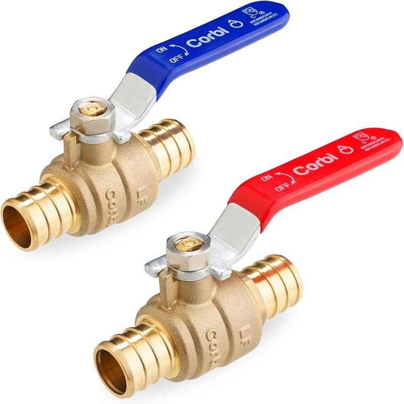 3/4 INCH PEX-B Ball Valves (2-Pack), Lead-Free Brass Full Port Shut-Off Valve for PEX A/B/C Tubing, Compatible with