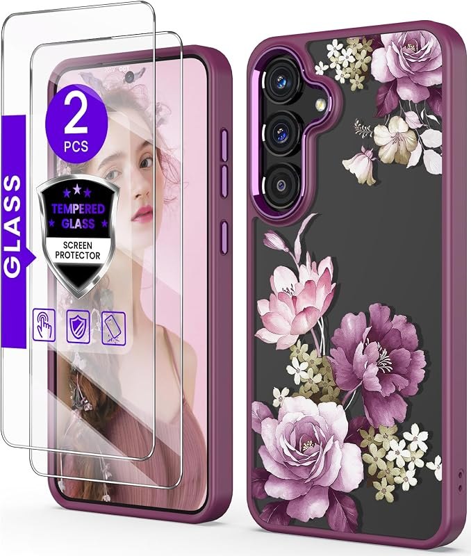 for Samsung Galaxy S25 FE Crystal Clear Floral Phone Case, Purple — case for samsung galaxy s25 accessories