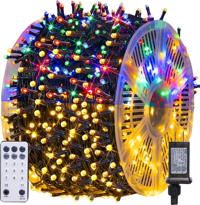 Dazzle Bright Color Changing Christmas Lights, 328FT 1000LED Warm White & Multi-colored Waterproof String Lights with