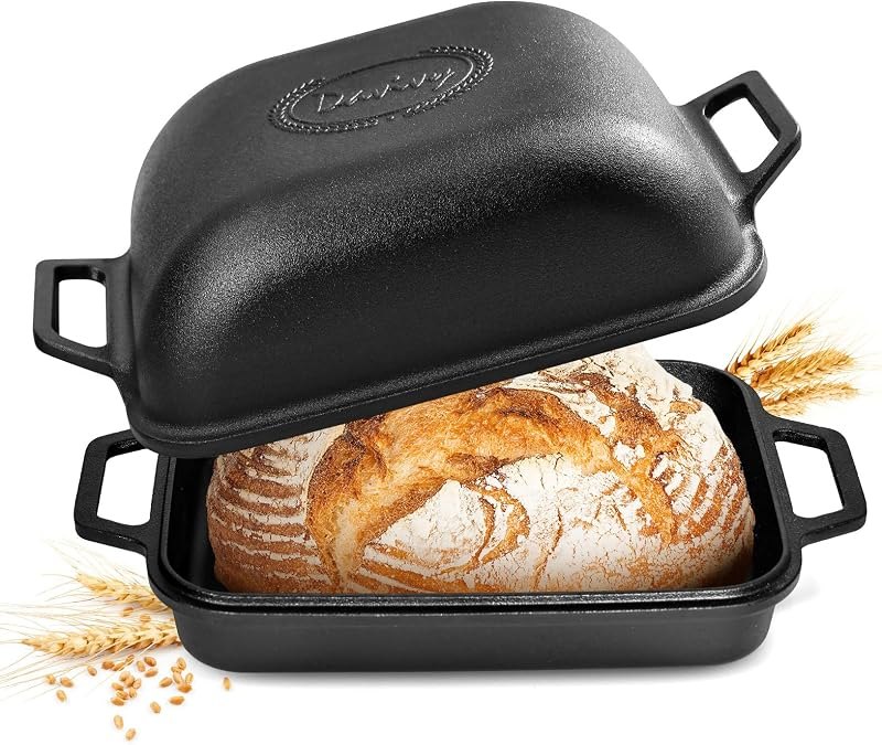 Davivy 9QT Large Cast Iron Bread Loaf Pan with Lid, Dutch Oven for Sourdough Bread Baking, Non-stick Cast Iron