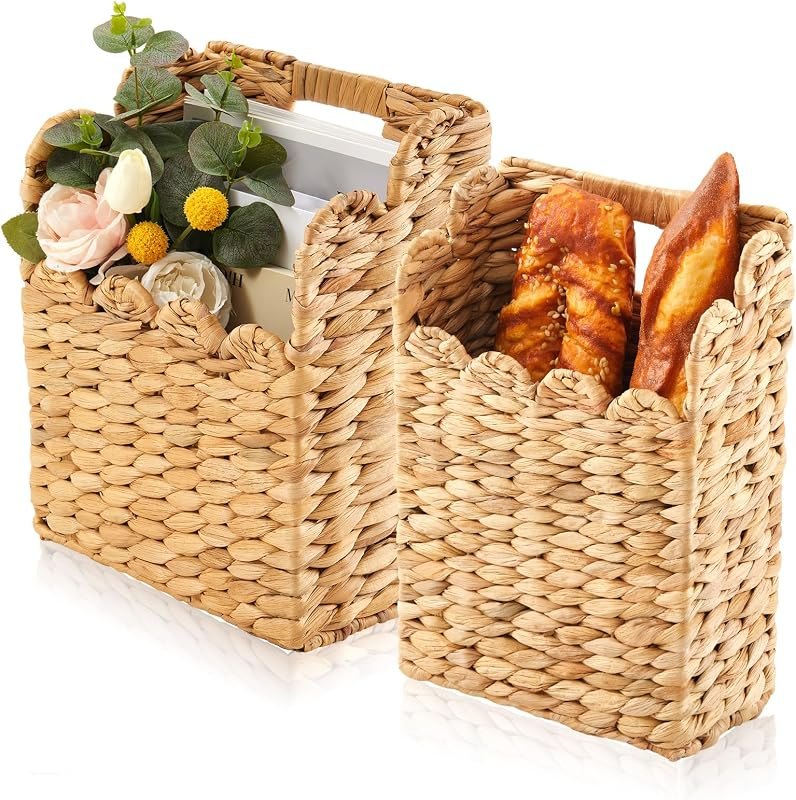 Lemonroad Wall Hanging Wicker Basket Set of 2, Woven Water Hyacinth Basket — Natural Wicker Wall Hanging for natural