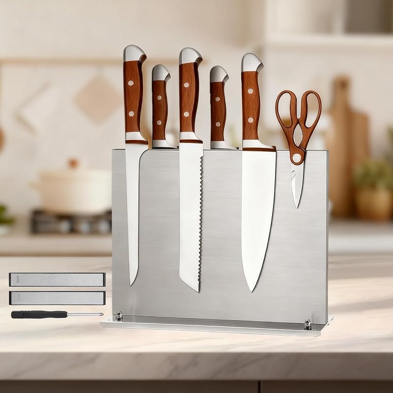 Stainless Steel Magnetic Knife Holder with 2pcs Sharpener — magnetic knife strips for magnetic knife strips