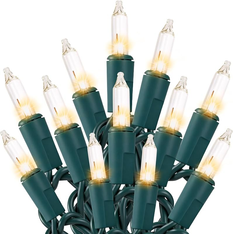 Meteds Christmas Lights 100 Count Clear Mini Lights Green Wire UL Certified Connectable Warm White String Lights for