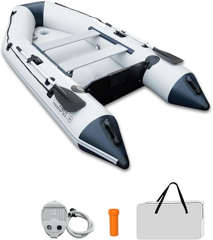 10ft Inflatable Dinghy Boat for Adult with Drop-Stitch Floor 3-4 Person Inflatable Raft with Oars & Carry Bag