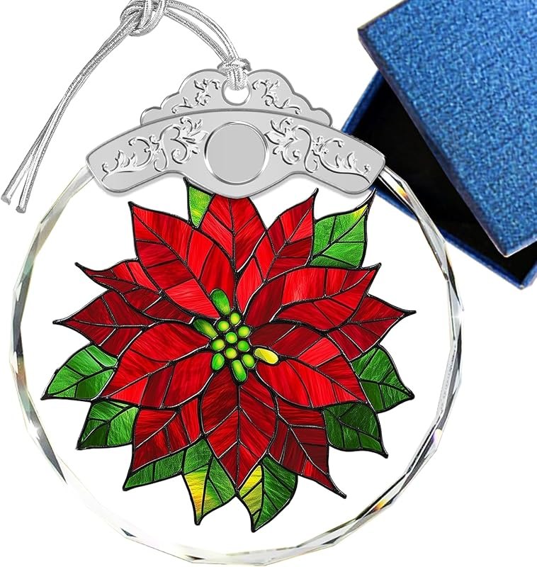 Stained Glass Ornament - Poinsettia Christmas Ornaments - Xmas Decor - Ornaments for Christmas Tree - Holiday Presents