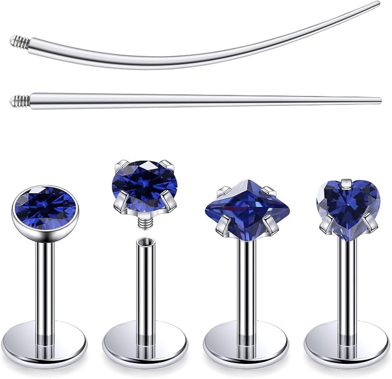 F136 Titanium 20/18/16G Internally Threaded Flat Back Nose Rings Stud Earrings Lip Labret Medusa Monroe Multicolor Gem