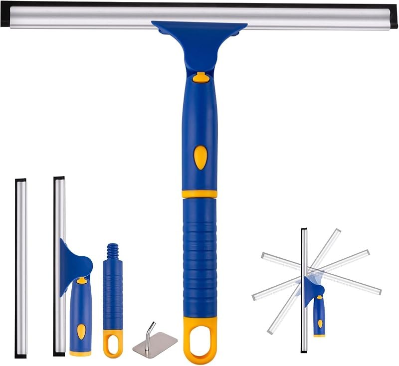 Swivel Shower Squeegee for Glass Doors, All-Purpose Anti-Slip Window Squeegee with 2 Blades, Window Cleaner Tool
