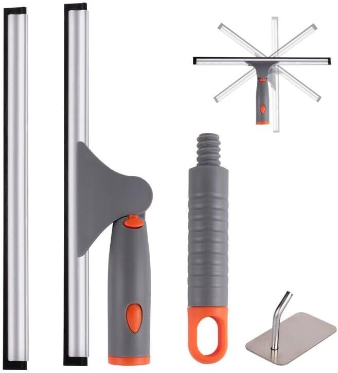 Swivel Shower Squeegee for Glass Doors, All-Purpose Anti-Slip Window Squeegee with 2 Blades, Window Cleaner Tool