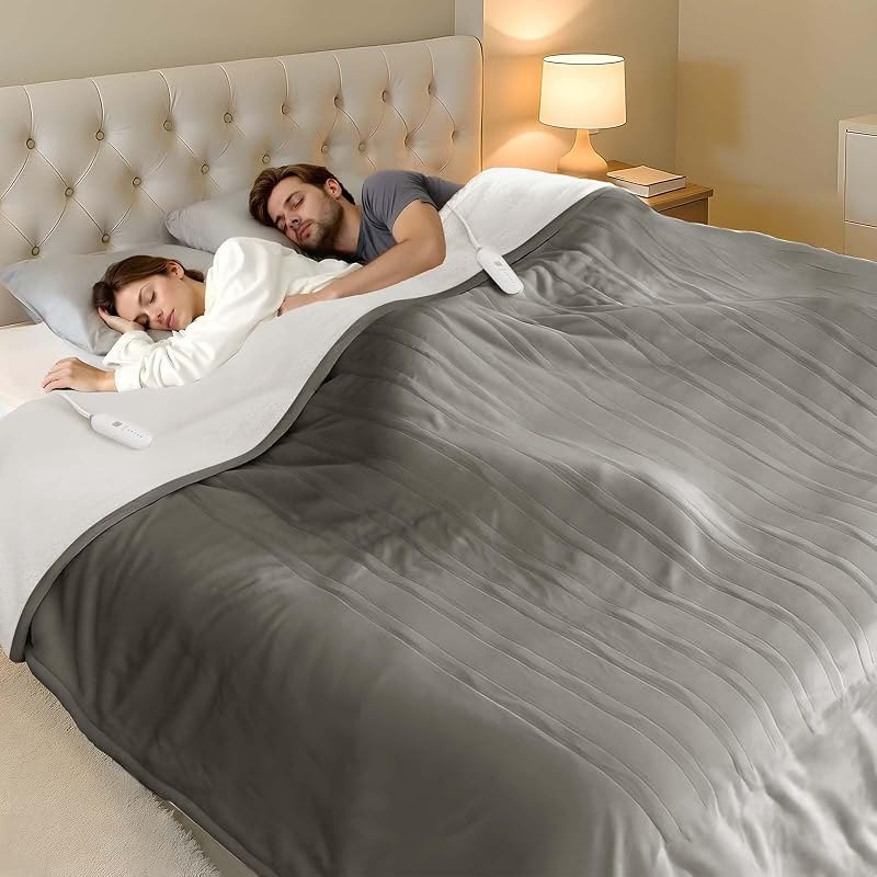 Heated Blanket Queen Size Dual Control Electric Blanket Queen, Grey — underbed electric blanket for underbed electric
