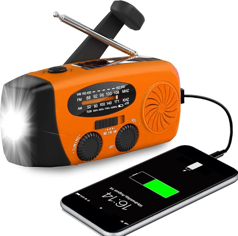 Emergency Hand Crank Radio with LED Flashlight, AM/FM NOAA Weather Radio — safety emergency radios for safety