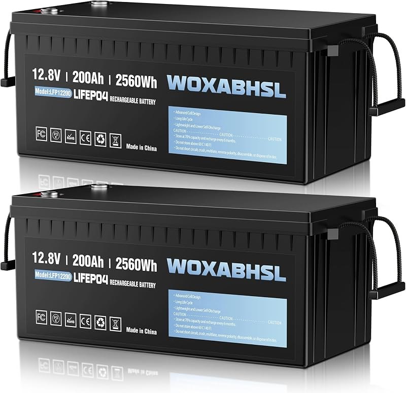 12V 200Ah LiFePO4 Lithium Battery, Built-in 200A BMS, 15000+ Deep Cycles, Max 2560W Power Output, FCC UL Certificates