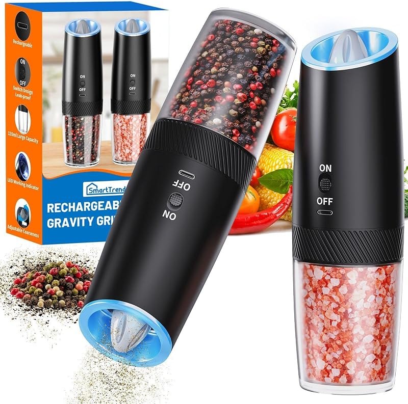 Gravity Electric Salt and Pepper Grinder Set, Pepper Mill Grinder, 2 Pack — electric salt pepper mill for electric