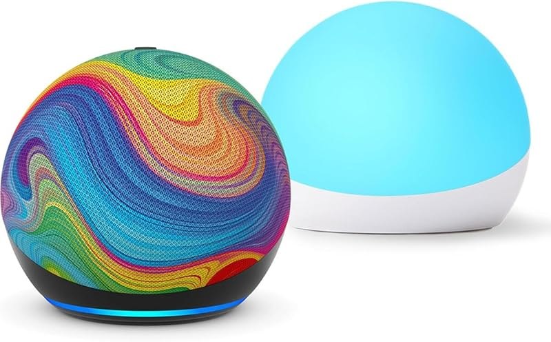 Echo Dot Kids (newest model) - Rainbow Swirl, with Echo Glow, Smart speaker and night light for kids, Designed for