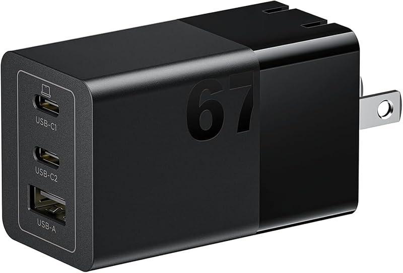 Lenovo 67W USB-C Charger, 3-Port Multi-Device Fast Charging, Advanced GaN Charger Block, Compact Fast Wall Charger