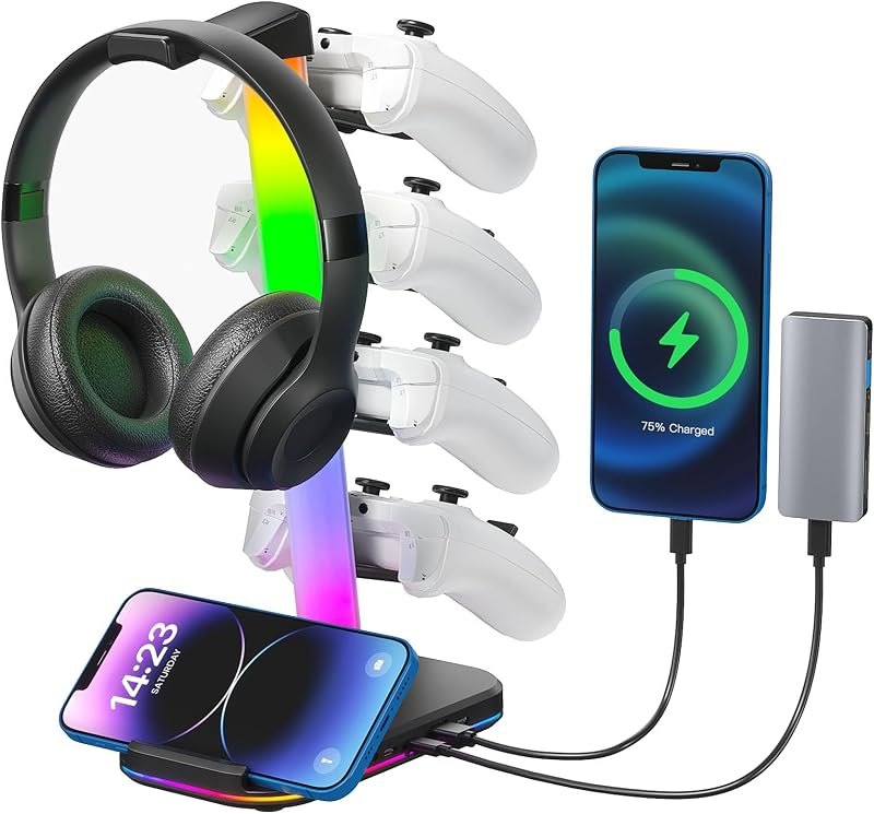 Hcman Controller Holder 5 Tier Headphone Stand Gaming Headset Holder RGB PC Gaming Accessories for Desk, PS5 Xbox Cool