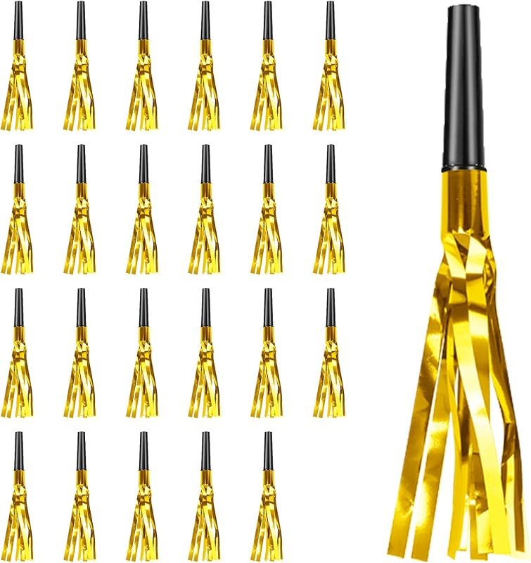 Gold New Years Noise Makers 24 PCS Glitter NYE Party Blowers Blowouts New Years Eve Games Favors Supplies Birthday Pep