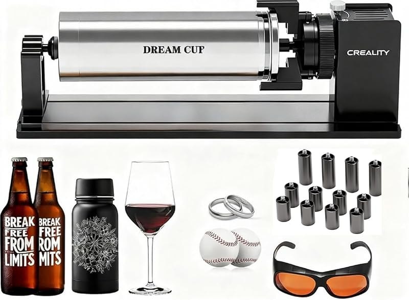 Creality Laser Rotary Roller Pro, 4-in-1 Y-axis Rotary Chuck for Creality Falcon Series Laser Engravers, Includes M6