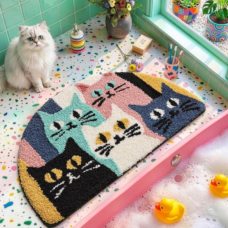 LUMI Cute Cat Bathroom Rugs, Soft Absorbent Microfiber Bath Mats, 20"x32" — non slip bath mat for non slip bath mat