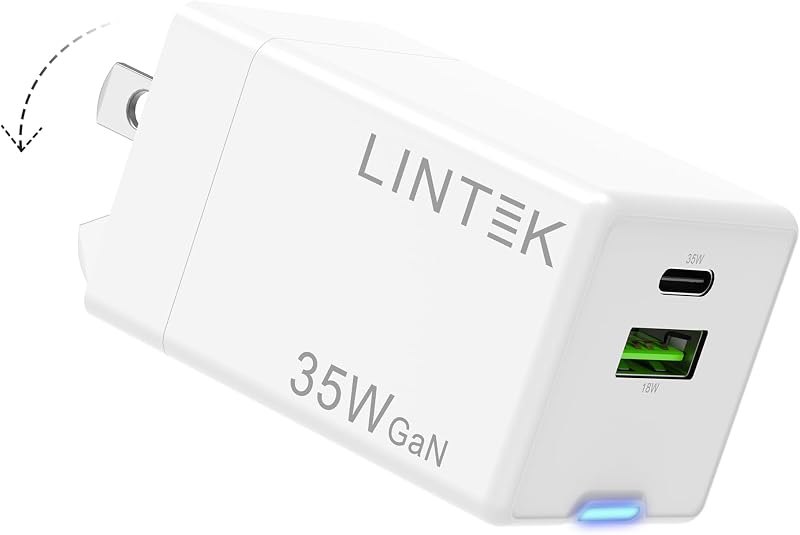 35W USB C Charger Block, Dual Port GaN iPhone Charger Fast Charging with USB A, Foldable Compact Wall Adapter for
