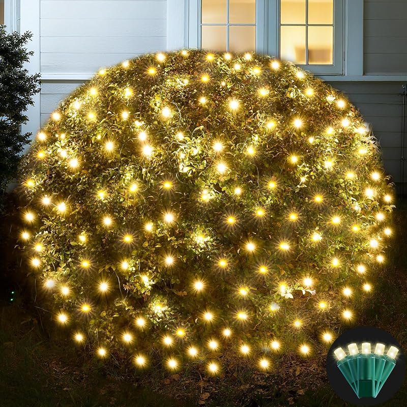 Led Net Lights Christmas Lights Outdoor 200Led 9ftx6ft Upgraded 5mm Wide Angle Led WarmWhite Christmas Net Lighting