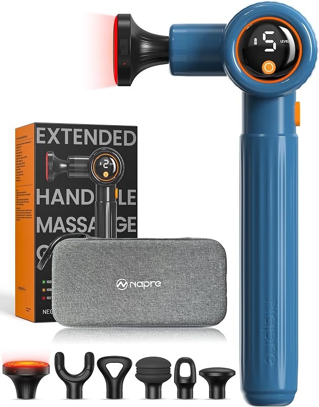 NAPRE Massage Gun with Heat,Massage Gun Deep Tissue with Extension Handle & 3 Adjustable Angles,Handheld Percussion