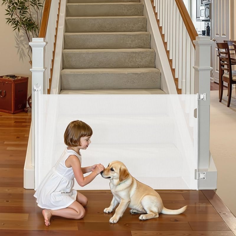 VEVOR Retractable Baby Gate, Extends to 56.3 inch Wide, 31.3 inch Tall, with Security Lock, Easy to Use, Walk Through