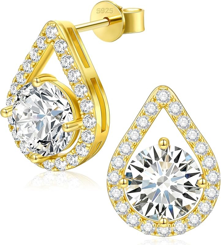 Moissanite Stud Earrings, 18K White/Yellow Gold Vermeil, 925 Sterling Silver 1.0-4.0ct D Color VVS1 Clarity, Lab