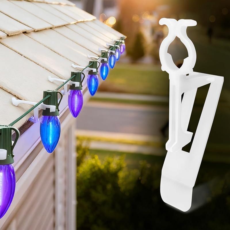 All-in-One Christmas Light Clips - 100 Packs for Gutter, Roof, Shingle - Compatible with C7, C9 & Mini String Lights -