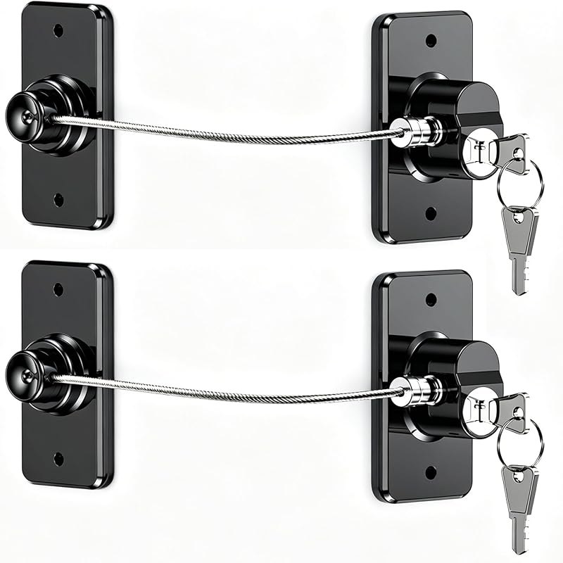 Child Safety Locks for Refrigerator, Cabinet, Drawer, Freezer and Windows - 2 Pack Baby Proofing Fridge Door Lock with