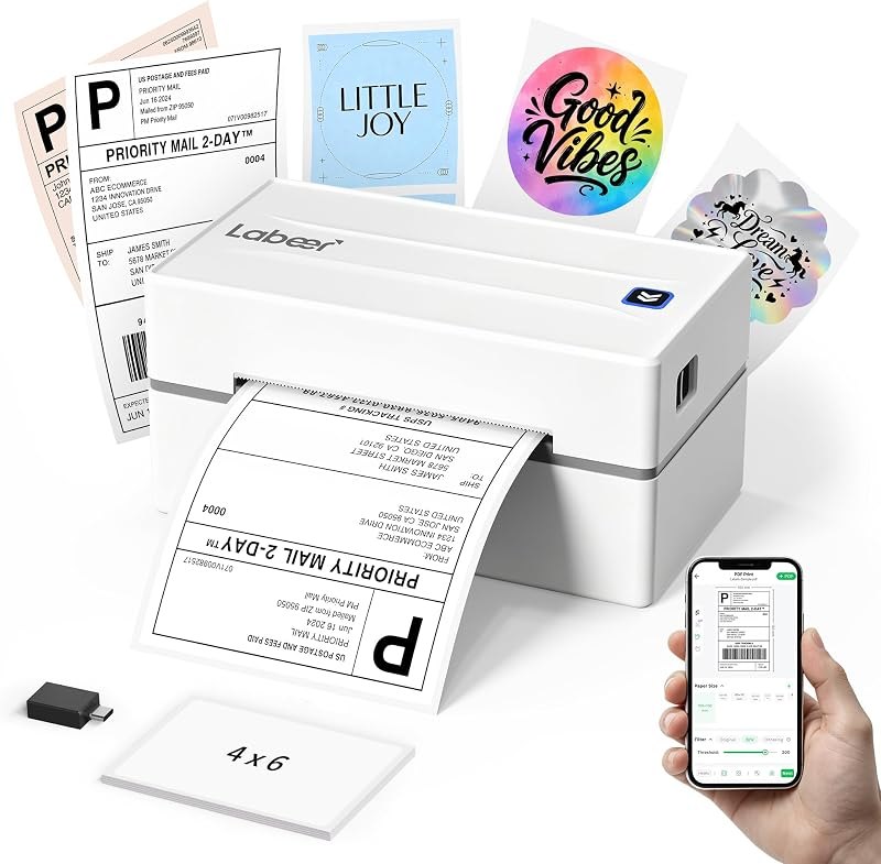 Labeer Shipping Label Printer, Bluetooth Thermal 4x6 Label Printer White — best handheld thermal label printer for