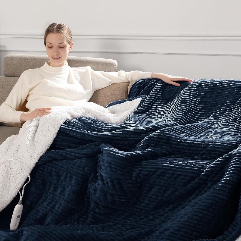 Heated Blanket Full Size Electric Blanket 72X84'' Washable for Winter Gift — cable free electric blanket for cable