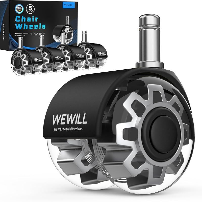 WEWILL Office Chair Wheels, Rubber Replacement Caster Heavy Duty Wheels for Computer Desk Chair to Replace Office