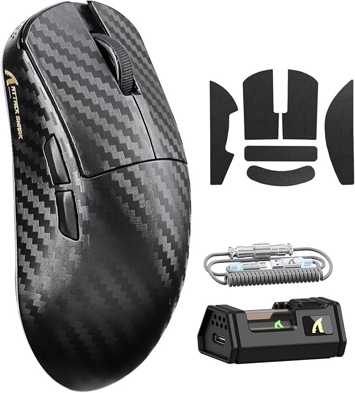 ATTACK SHARK R11Ultra 8K Carbon Fiber Wireless Gaming Mouse-Black Wave+Tape — gaming mouse grip tape for gaming mouse