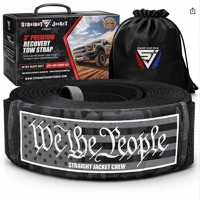 3" X 20' Heavy Duty Tow Strap - 30,000 Lb Break Strength Recovery Strap for Truck, SUV, Jeep & Off-Road Use —