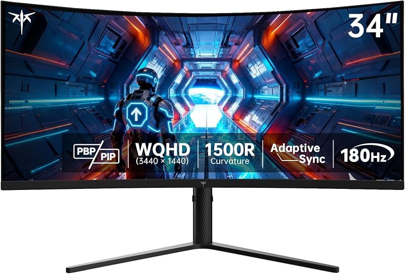 KTC 34 Inch Ultrawide Curved Gaming Monitor, 3440x1440 UWQHD 180Hz, H34S5 — 34 inch ultrawide monitor for inch