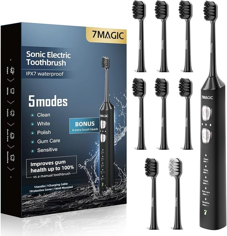 Sonic Electric Toothbrush, 180-Day Runtime, 42000 VPM, 8 Heads, Black — samsung addyson toothbrush for samsung addyson
