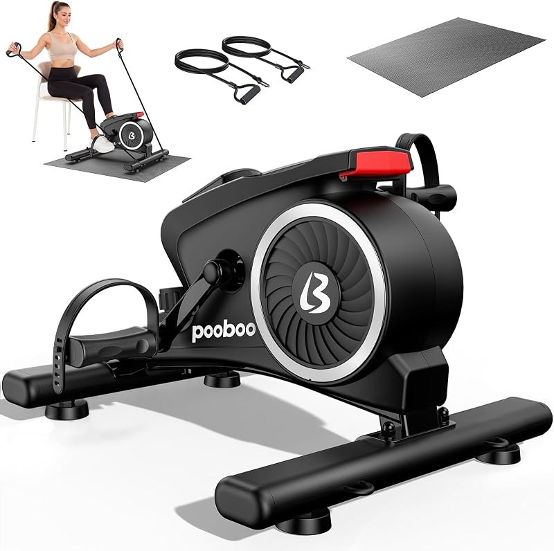 pooboo Under Desk Bike Pedal Exerciser, Quiet Magnetic Mini Exercise Bike with 16 Resistance Levels, Arm & Leg