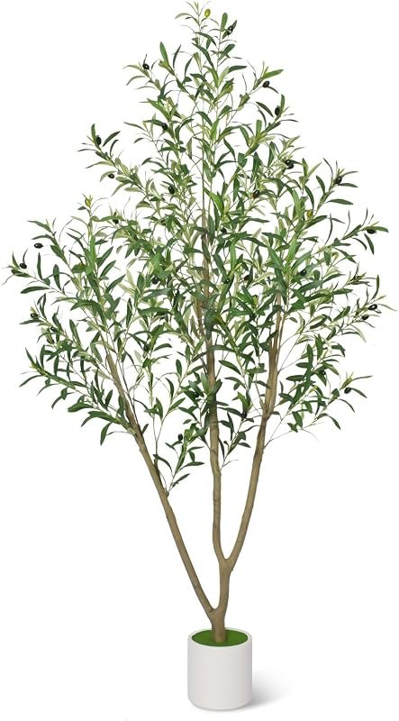 Timoo Faux Olive Tree 6FT Tall Olive Trees Artificial Indoor with White Planter, Artificial Plants Indoor Faux Tree
