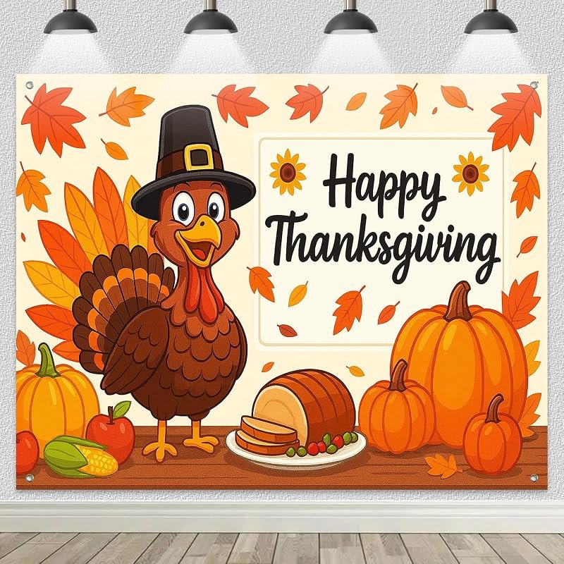 Thanksgiving Backdrop Banner Turkey Cornucopia Harvest 8x6ft — thanksgiving cornucopia decoration for thanksgiving