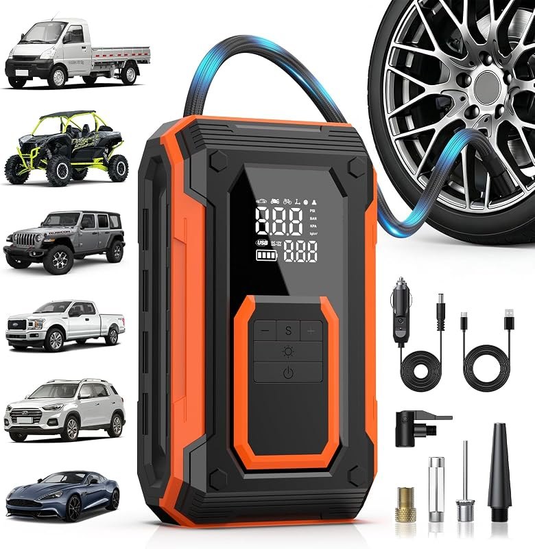 ZSX Tire Inflator Portable Air Compressor, 150PSI Cordless Air Pump for Car Tires, Dual Power - Battery & 12V DC