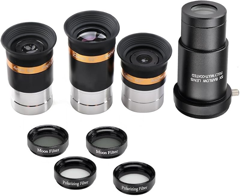 62° Aspheric Eyepiece Set, 1.25-Inch, 5X Barlow & Filters — planetary nebula eyepiece for planetary nebula eyepiece