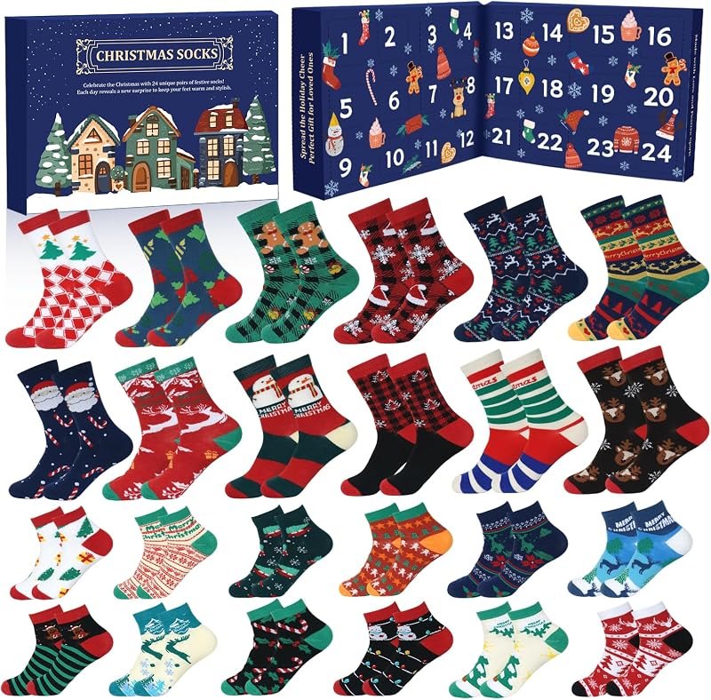 2026 Christmas Socks Advent Calendar, 24 Days Countdown Calendar Gifts — Advent Calendar Gift Set for advent calendar
