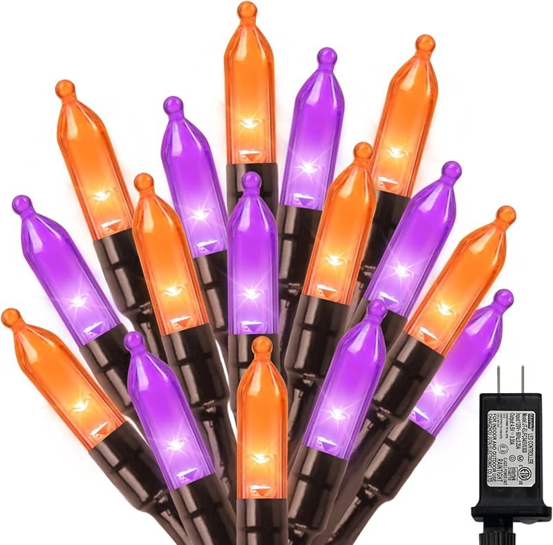 LAMPHOME Orange Purple Halloween String Lights Outdoor, 32.5FT 100 LED Waterproof Christmas Lights with 16 Lighting